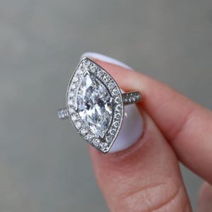 Art Deco Marquise Lab Grown Diamond 14K Gold Halo Engagement Ring