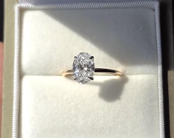 Anel de noivado com diamante oval de 2,5 quilates cultivado em laboratório, ouro 14K, certificado pelo IGI.