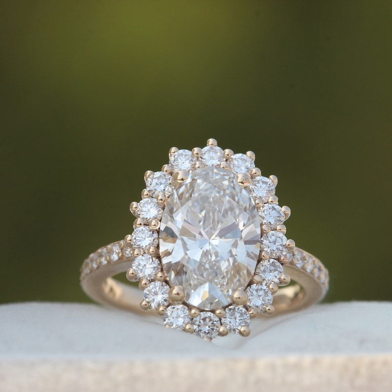 2 CT Oval Cut Lab Grown Diamond Halo Engagement Ring, IGI Certified, Lab Created Diamond Ring