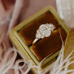 Lab Grown Diamond Engagement Ring, Art Deco 14K White Gold Cluster Halo