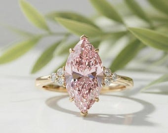 Marquise Solitaire Pink Diamond Ring, Lab Grown 18K Yellow Gold IGI Certified