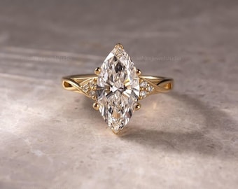 Marquise Lab Grown Diamond Cluster Ring: 10K Yellow Gold Split Band