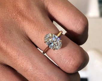 3.35 CT Lab-Grown Certified Oval Cut Diamond Hidden Halo Solitaire Engagement Ring, 18K Solid Yellow Gold Proposal Ring, CVD Diamond Ring