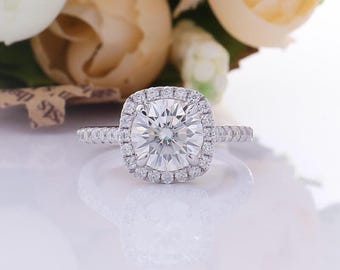 1.50CT Round Lab Diamond Halo Ring - 18K White Gold Engagement Ring, IGI Certified