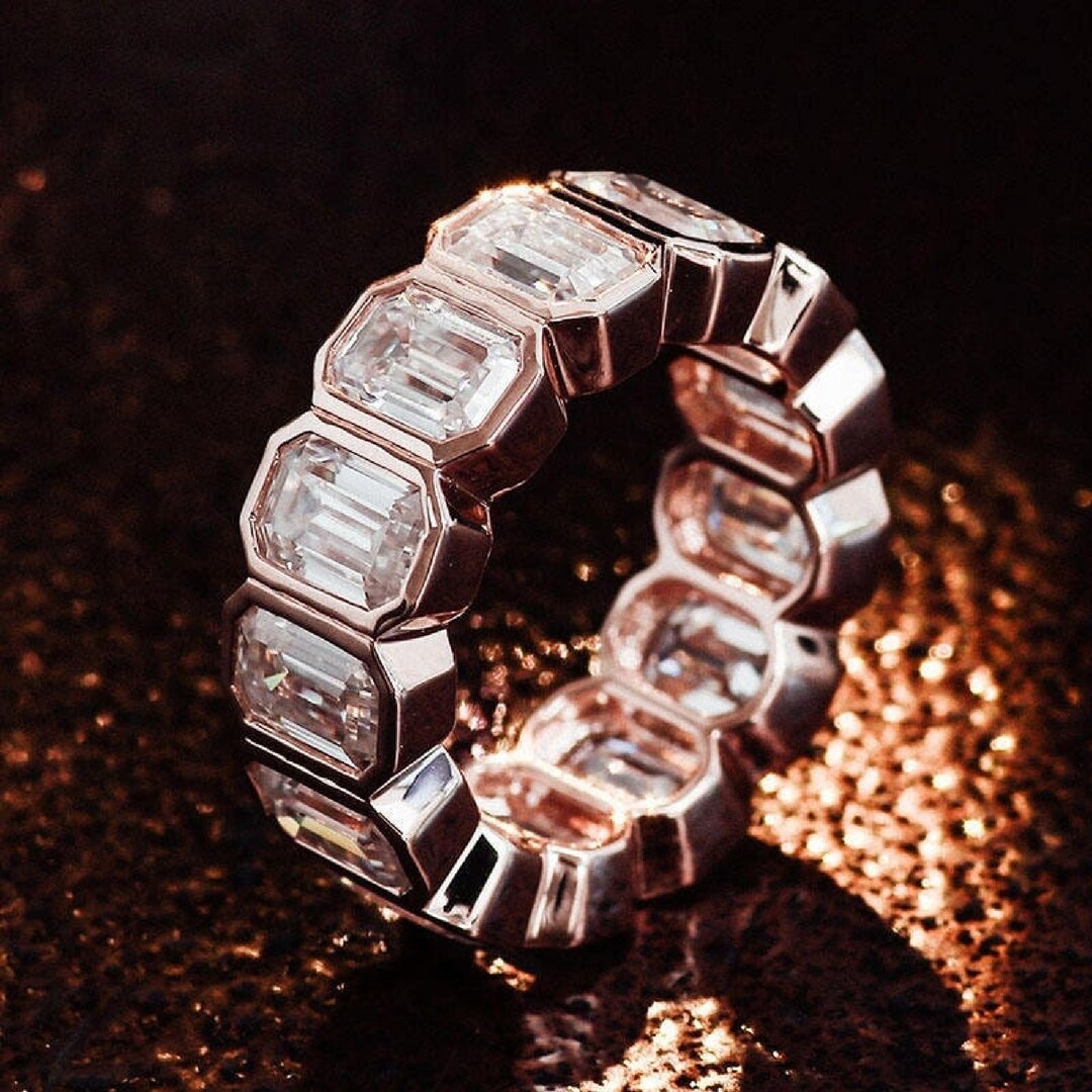 Emerald Cut Lab Grown Diamond Eternity Band: 14K Gold Bezel Set Ring - Etsy