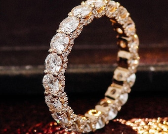 Lab Grown Diamond Eternity-band, rond geslepen CVD-trouwring, 14 kt geelgoud stapelbaar