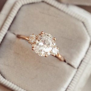 Oval-Cut Lab Created Diamond Cluster Engagement Ring, 10K Solid Yellow Gold Unique Women Ring, HPHT Diamond Ring, Proposal Ring For Her
