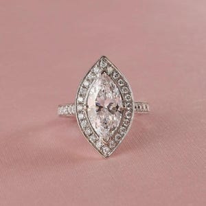 Art Deco Marquise Lab Grown Diamond 14K Gold Halo Engagement Ring