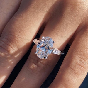 Oval Cut Lab Diamond Engagement Ring, White Gold Wedding Ring, Anniversary Gift, Women Promise Ring, Bridal Ring, Three Stone Ring