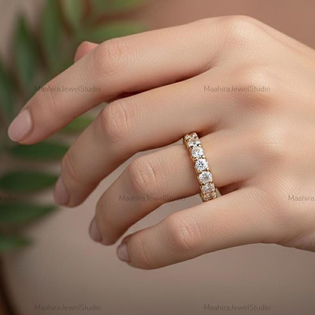 Round Lab Grown Diamond Full Eternity Band, 14K Yellow Gold Wedding ...