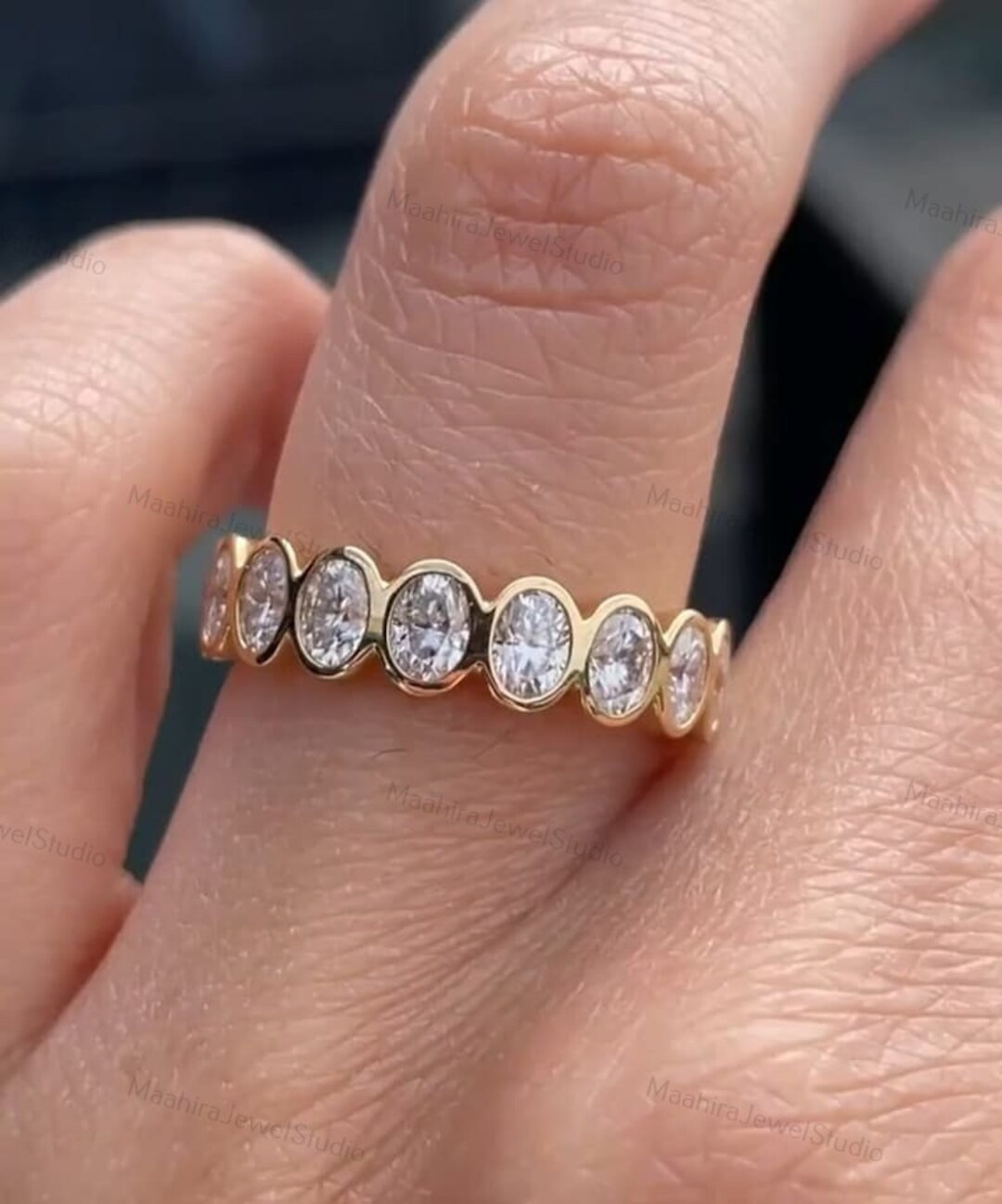 Oval Lab Grown Diamond Eternity Band: 14K Gold Bezel Set Ring - Etsy