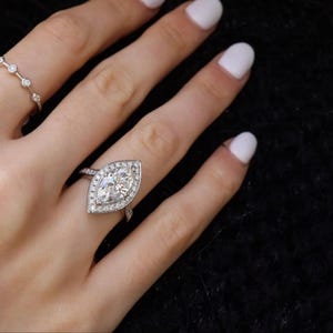 Art Deco Marquise Lab Grown Diamond 14K Gold Halo Engagement Ring
