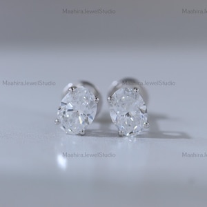 1.50 CTW Oval Cut Lab Created Diamond Stud Earrings, 14K Solid White Gold One Diamond Earrings, Certified Jewelry Earrings, Gift For Women