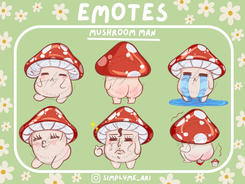 MUSHROOM MAN EMOTES 6 Twitch Discord Youtube Streaming Funny Kawaii