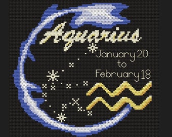 Aquarius Constellation Astrology Themed Cross Stitch Pattern