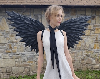 Handcrafted Black Angel Wings: Ethereal Fantasy for Costume Parties, costumes and accessories for brides, cosplay, birthday