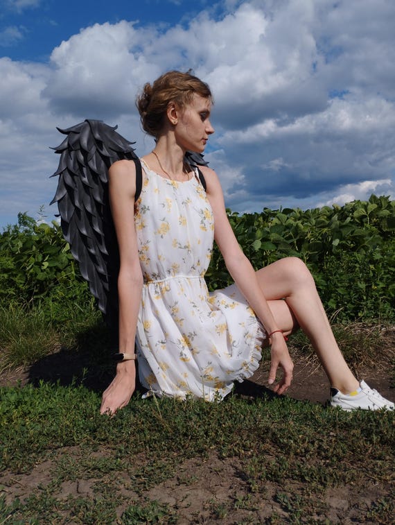 Black Angel Wings for Adults and Children - Gothic Feathered