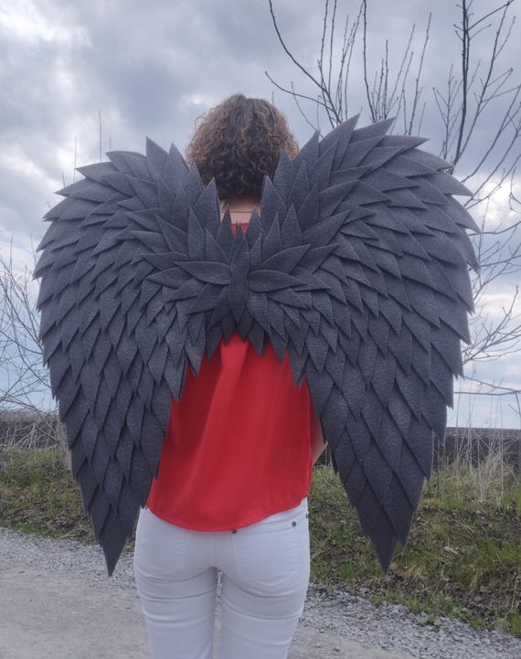 Dark Gray Angel Wings Large, Gothic Costume Wings, Fallen Angel Cosplay, Dark Fairy Wings, Fantasy Photo Prop, Halloween Costume Accessory