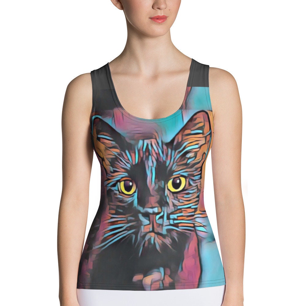 Black, Blue, Purple Black Cat Art Design Tank Top Etsy