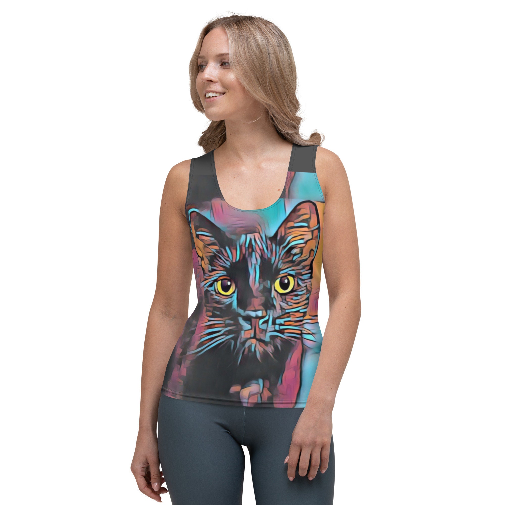 Black, Blue, Purple Black Cat Art Design Tank Top Etsy