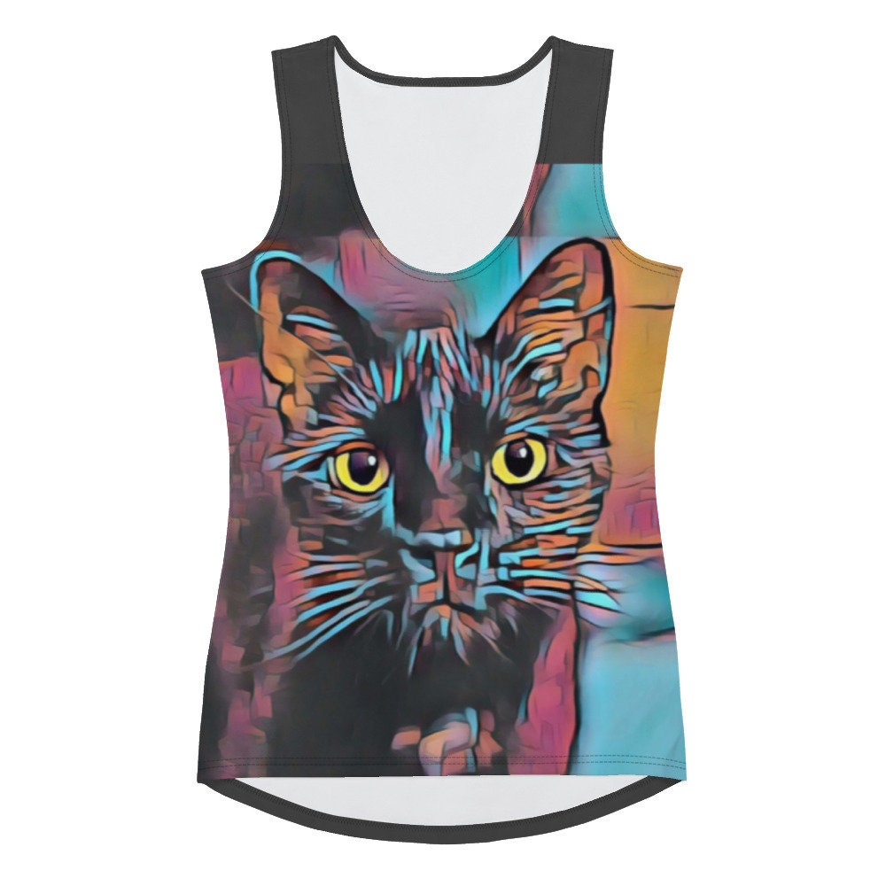 Black, Blue, Purple Black Cat Art Design Tank Top Etsy