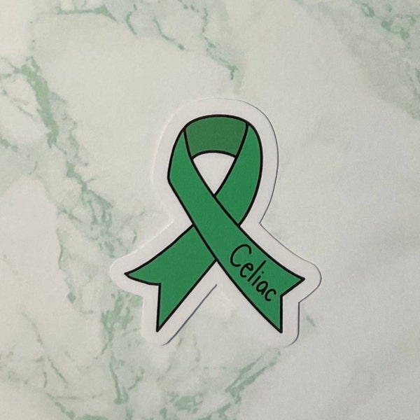 Celiac Awareness Ribbon Sticker | Green Ribbon | Chronic Illness | Celiac Disease | Awareness | Gift