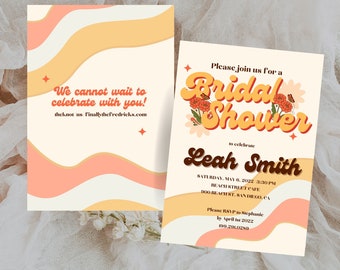 Groovy Bridal Shower Invitation, 70's Bridal Shower, Boho Bridal Shower, Hippie Bridal Shower 5x7