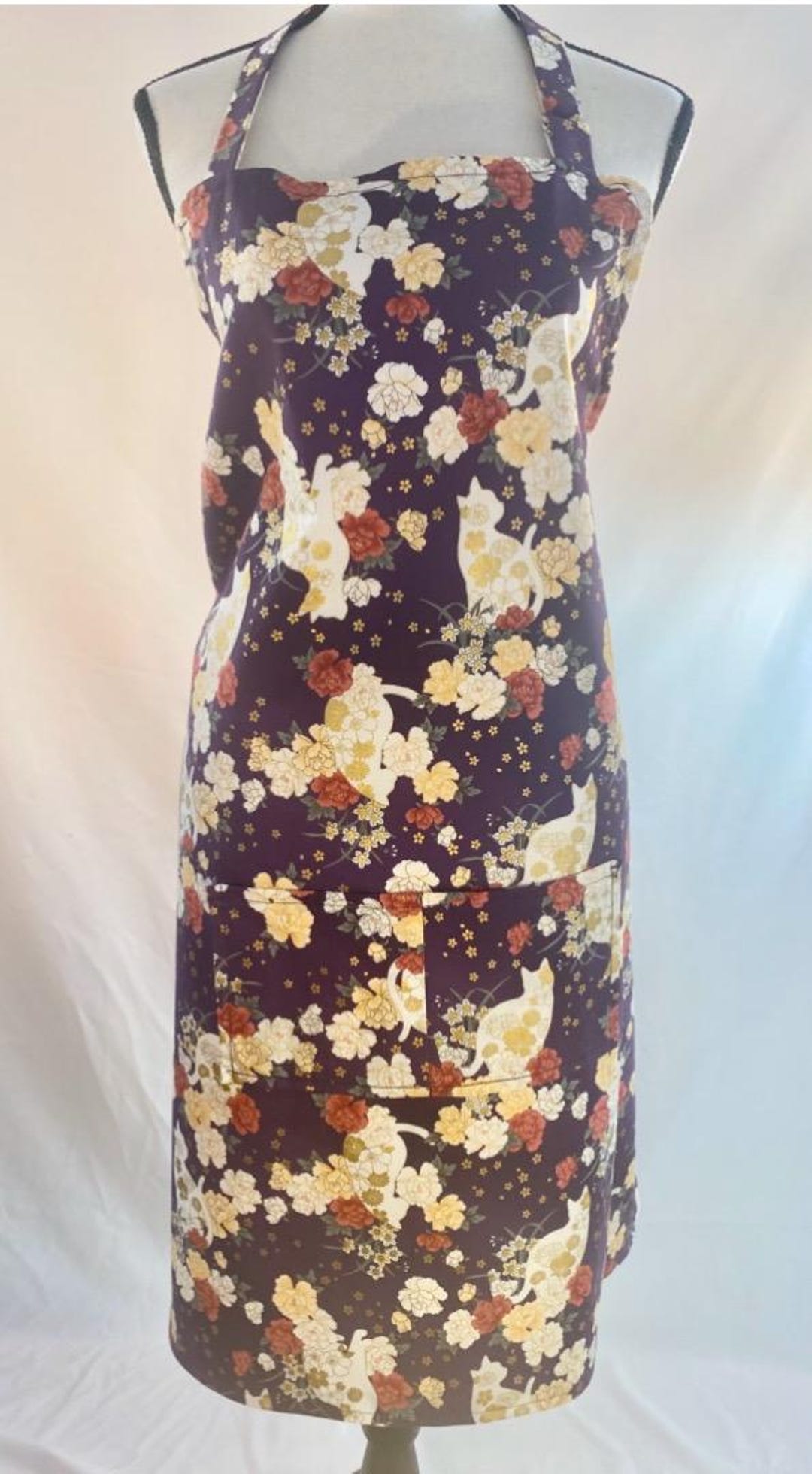 Cat & Peony Apron: Quilt Gate Japanese Fabric, Adjustable Adult Size - Etsy