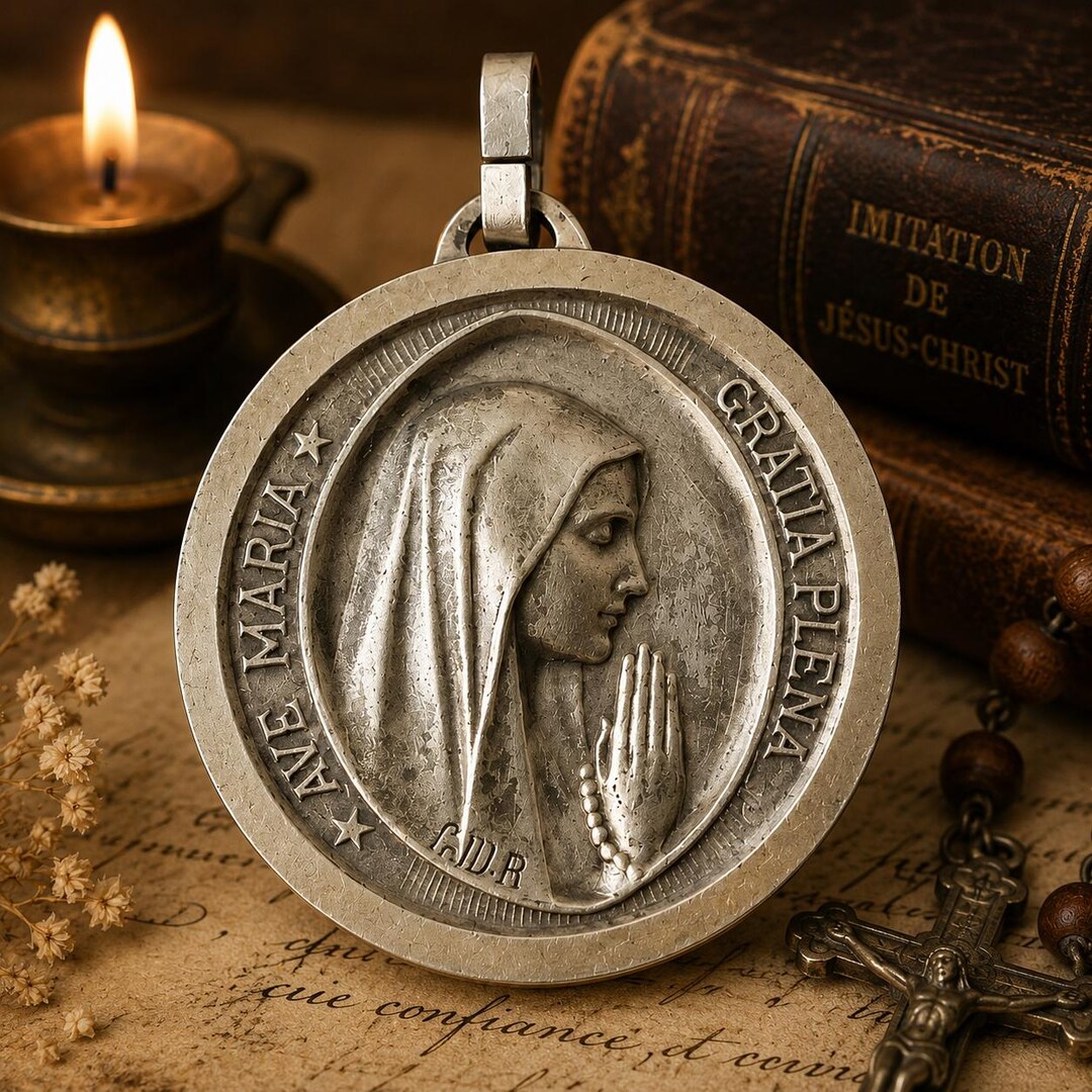 Vintage Miraculous Medal Necklace | Virgin Mary Catholic Pendant ...