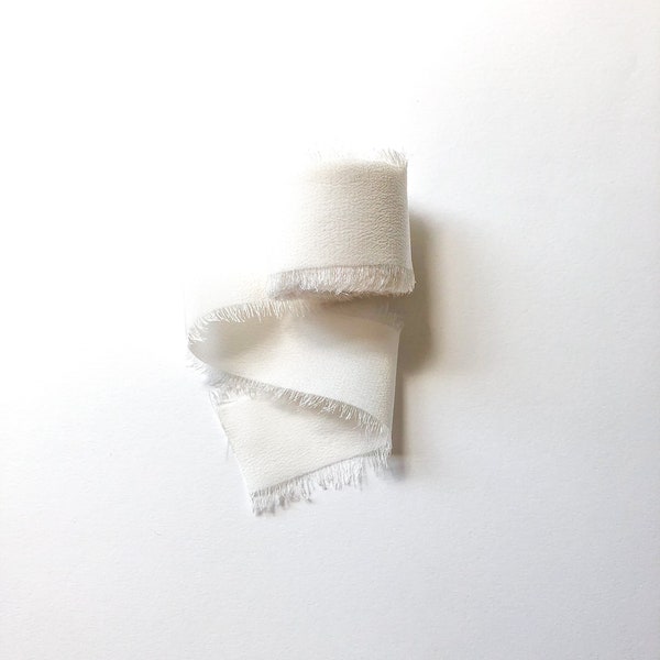 Silk Ribbon - White - By the Yard, Hand Torn Silk Ribbon with Frayed Edges for Wedding, Bouquet, Invitations, Craft, Styling Kit