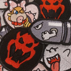 Super Mario Villains Sew-On Patches / Wendy Koopa / Boo / Bullet Bill / Embroidered Sew-On Video Game Patches