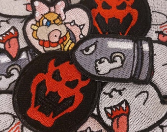 Super Mario Villains Sew-On Patches / Wendy Koopa / Boo / Bullet Bill / Embroidered Sew-On Video Game Patches