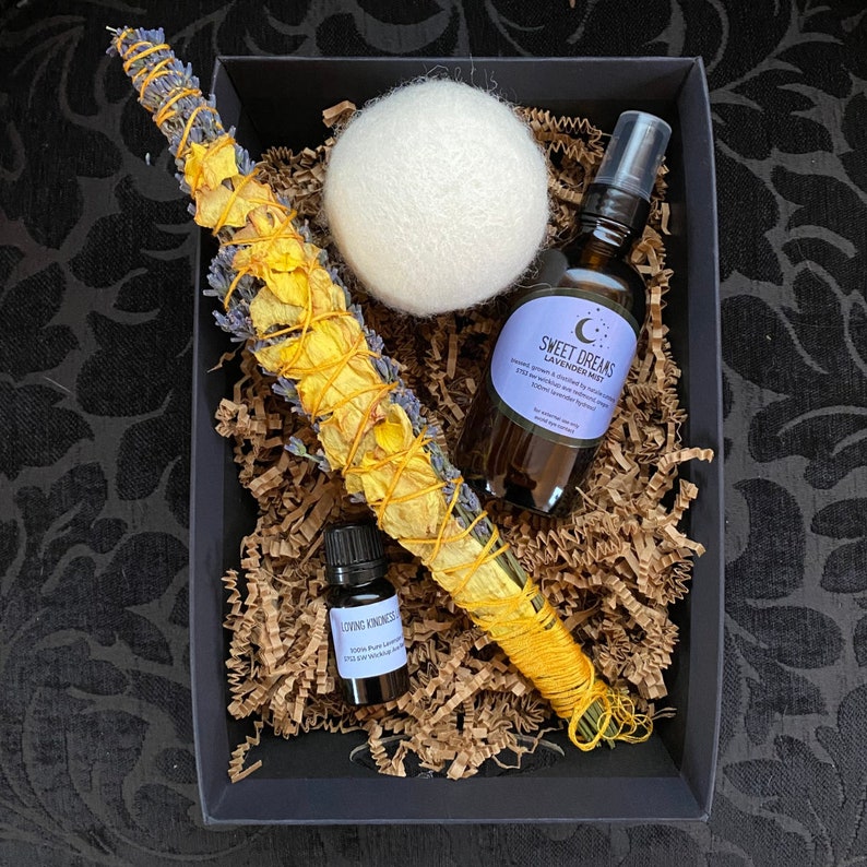 Mothers' Day Gift Set Relax Reflect Realign Lavender Limited Time Includes: Hydrosol Mist, Essential Oil 10ml, Smudge, Dryer Ball Gold