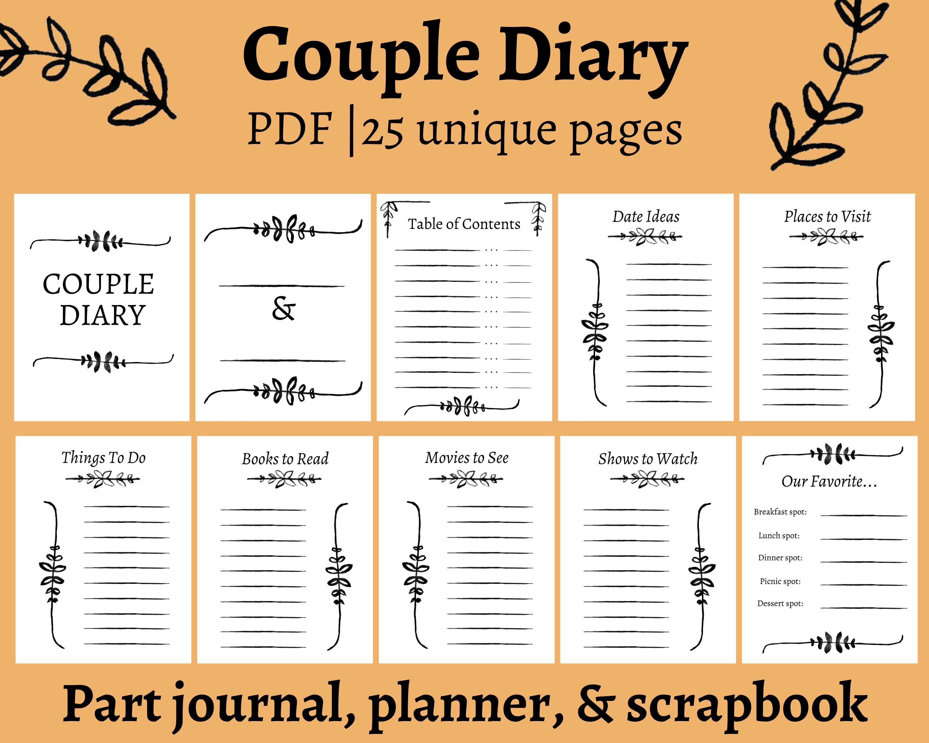 Couple Diary Journal and Planner Printable for Couples Gift for Boyfriend girlfriend Valentines Day Etsy UK