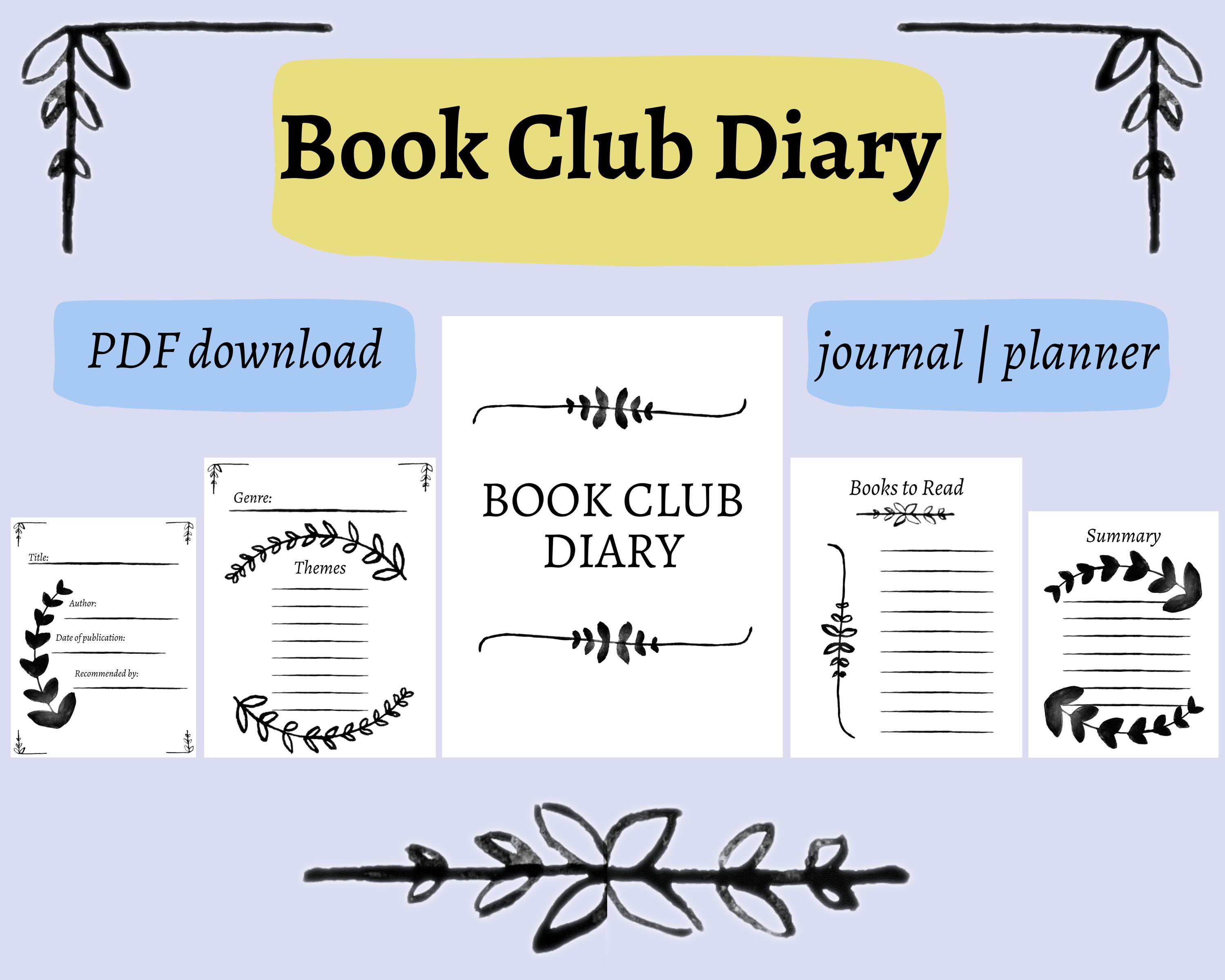 Book Club Diary Book Club Reading Journal Printable Gift for Booklovers 