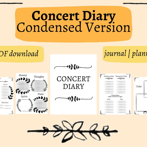 Concert Diary - Condensed Version | Concert Journal Printable | Gift for Music Lovers