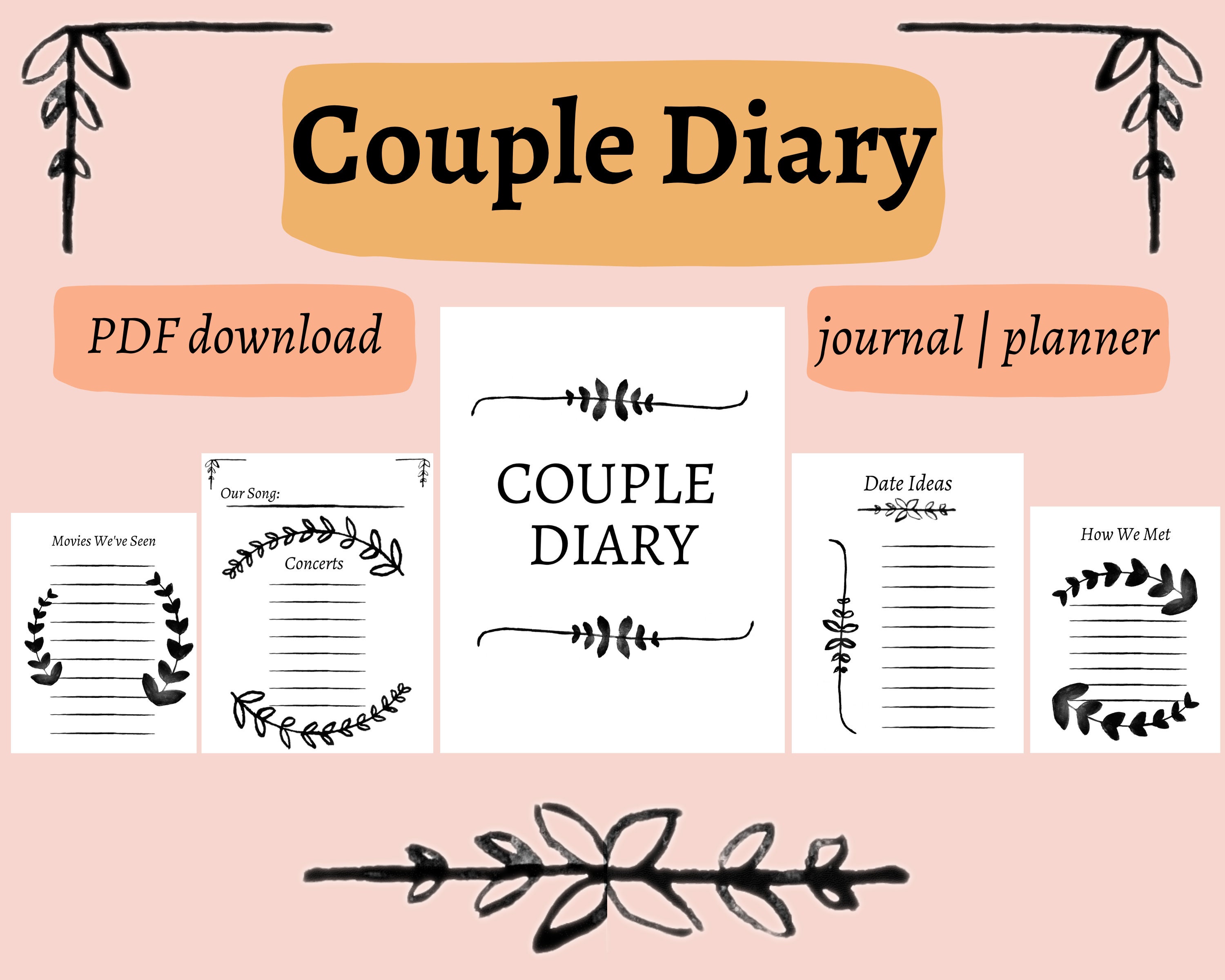 Couple Diary Journal and Planner Printable for Couples Gift for  Boyfriend/girlfriend Valentines Day 