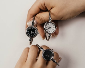 Brazalete pequeño. Relojes de lujo. Reloj retro de acero inoxidable.