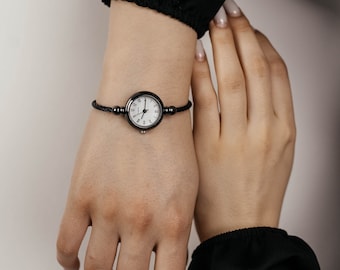 Small Bangle Bracelet. Luxury Watches. Stainless Steel Retro Watch.