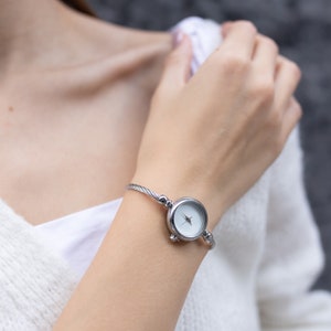 Small Bangle Bracelet. Luxury Watches. Stainless Steel Retro Watch.