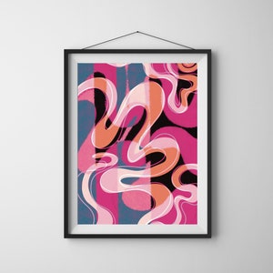 Retro 90s Pattern Abstract Art Print, Blue and Pink Abstract Art, Abstract Living Room Art, Retro Art Print, Retro Wall Art, Neon Retro Art
