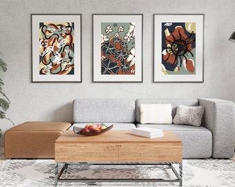 Abstract Wall Art Set of 3, Set of 3 Wall Prints, Printable Gallery Wall Set of 3, 3 Piece Wall Art Abstract Prints, Set of 3 Line Art