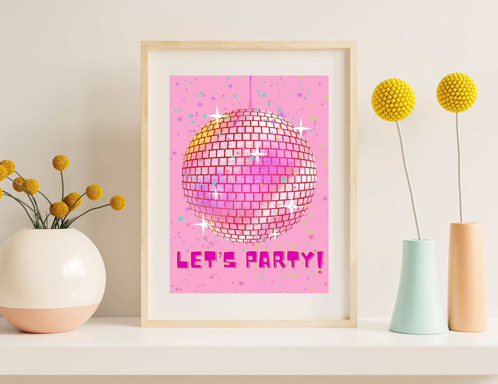 Let's Party Pink Disco Ball Printable Poster, DIGITAL DOWNLOAD, Funky ...