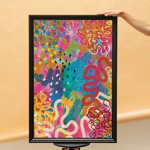 Large Colorful Vibrant Wall Art Print, Abstract Floral Artwork, Bold Bright Abstract Modern Painting, Extra Large Living Room Print Painting