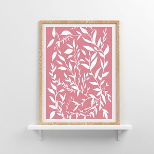 Botanical Leaf Print, Pink Floral Art Print, Abstract Leaf Print, Pink Plant Wall Art, Abstract Botanical Art, Large Abstract Wall Art Print