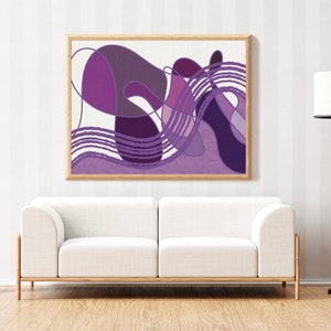 Arte de pared abstracto moderno, imprimible abstracto púrpura, impresión de arte púrpura abstracto, arte de sala de estar púrpura, impresión de pared geométrica abstracta