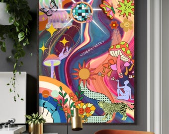 Psychedelic Wall Art Print, Colorful Maximalist Decor, Dopamine Decor Download, Funky Retro Art, Eclectic Home Decor, Digital Download