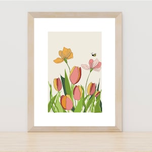 Floral Tulips Printable, Flower Market Tulip Print, Floral Wall Print, Flower Wall Art, Spring Art Nursery Decor, Floral Pastel Wall Print