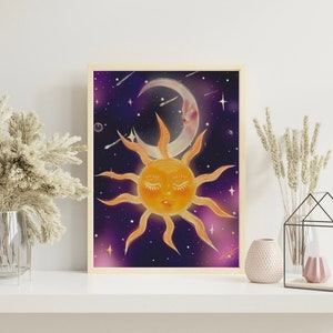 Sun and Moon Wall Art, DIGITAL DOWNLOAD, celestial wall print, home decor, hand drawn wall art, funky wall print