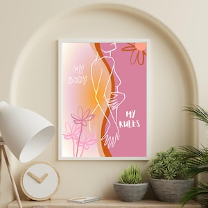 My Body My Rules Printable, Printable Feminist Art, Aesthetic Feminist Print, Female Empowerment Poster, Patriarchy Art, Retro Trendy Print